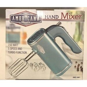 Americana Classics Hand Mixer  5-Speed, 150 watt Turbo Function Turquoise NIB